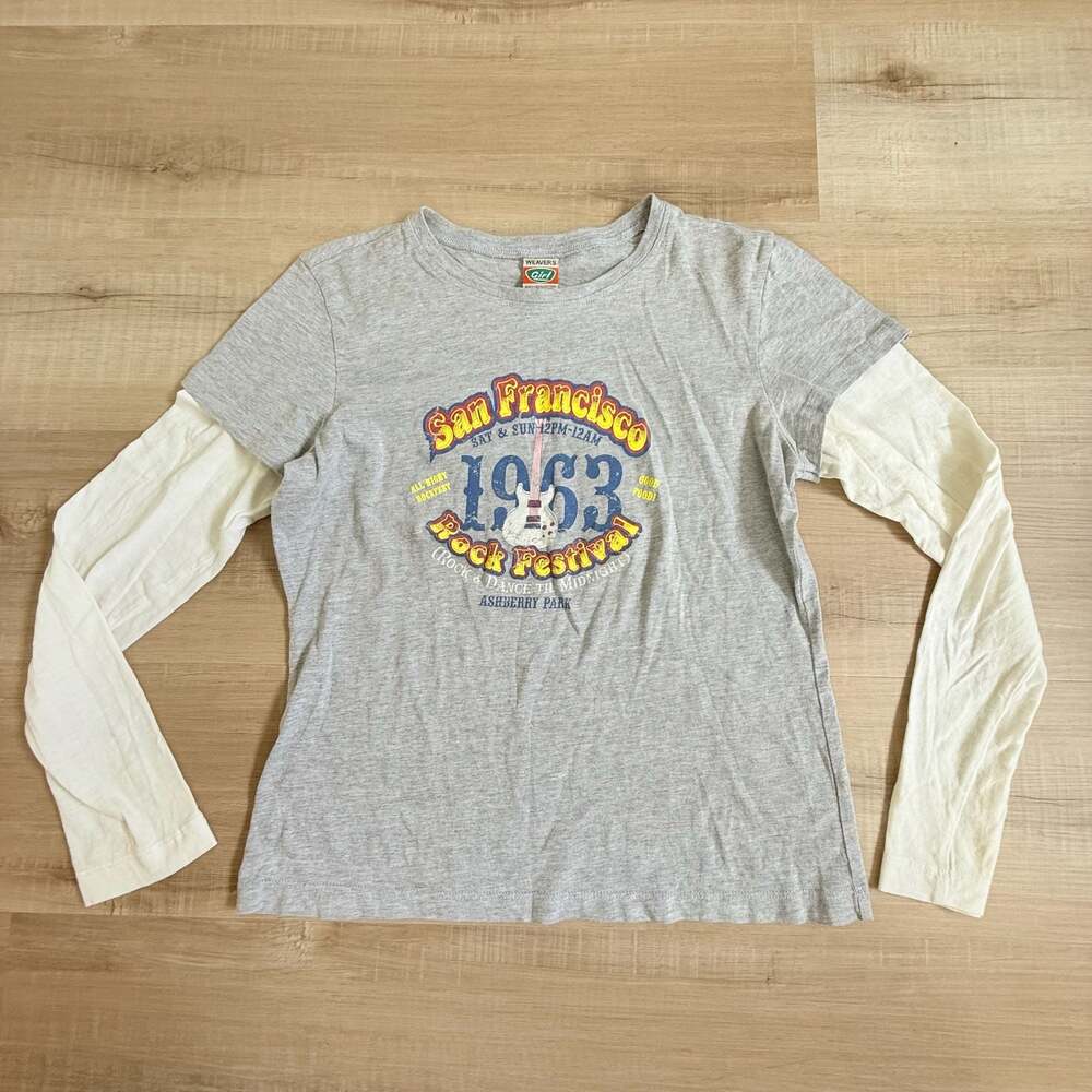 Vtg Weavers Girl San Francisco 1963 Rock Festival Tee Long Sleeve Layered Shirt